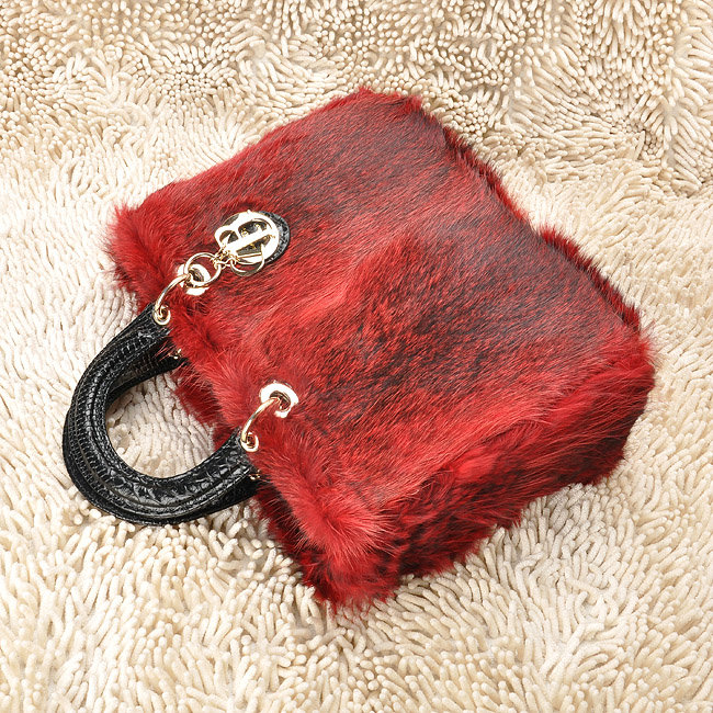 replica jumbo lady dior rabbit hair bag 6322 red